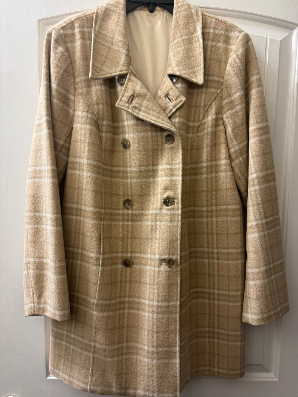 Sundance Beige Plaid Double-Breasted Pea Coat
